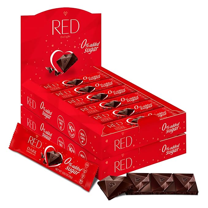 Red Delight Dark Chocolate Snack Bars - Pack of 24 Diamond-Shaped Vegan Chocolates (22.08oz) with Rich Cocoa Flavor - European-Style Dark Chocolates - No Added Sugar Gluten-Free and Kosher Certified