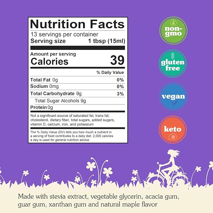 NuNaturals Stevia Syrup Sugar-Free Sweetener Plant-Based Sugar Substitute Zero Calorie Sugar-Free Syrup Maple 6.6oz (3-Pack)