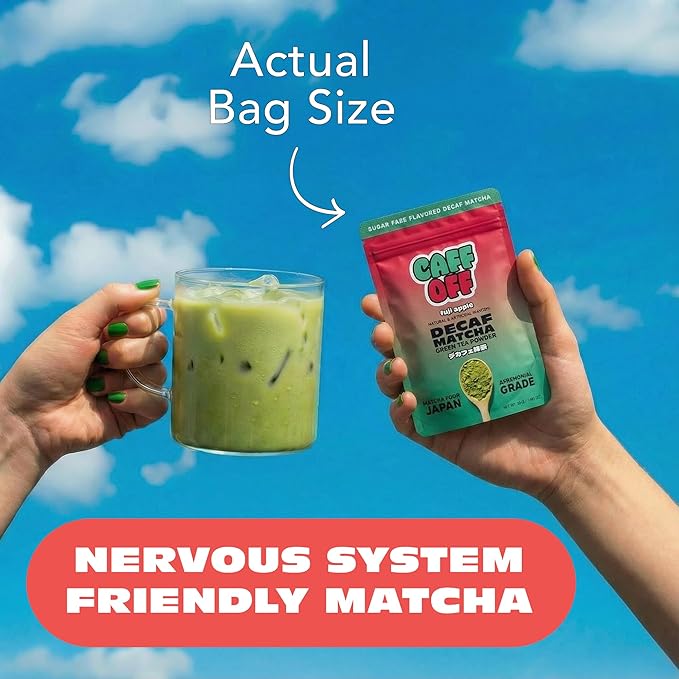 Caff Off Decaf Apple Matcha Green Tea Powder From Japan – 1.06 oz / 30 g – Ceremonial Grade &amp Sugar-Free – No Fillers or Milk Powders – Naturally Decaffeinated Without Chemicals – Tested for Heavy