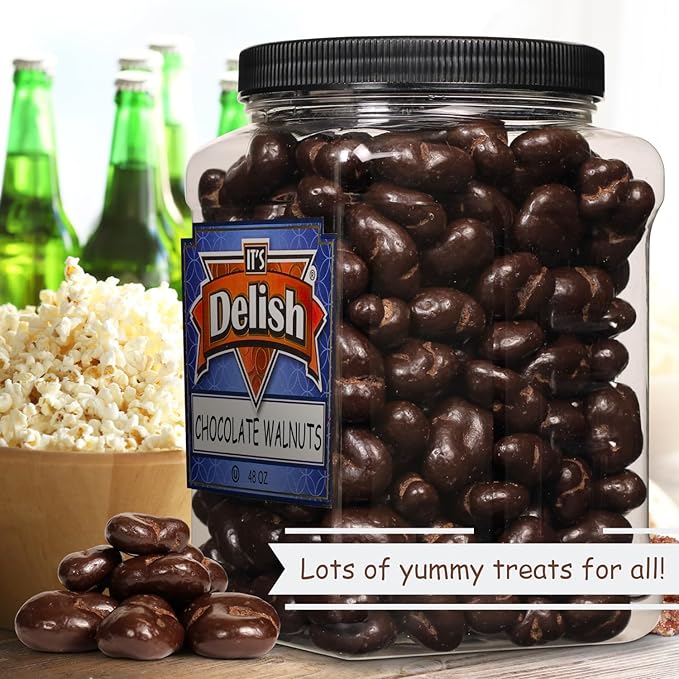 Dark Chocolate Covered Walnuts by It's Delish 48 OZ Jumbo Container | Chocolate Walnut Candy Nuts Bulk Walnuts Chocolates Sweet &amp Crunchy Nut Snack | Vegan Kosher