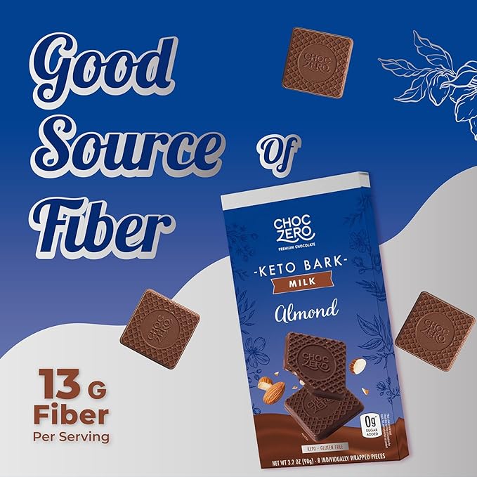 ChocZero Milk Chocolate Almond Bark No Added Sugar Low Carb High Fiber Keto Friendly No Sugar Alcohols (4 Count 3.2oz Boxes)