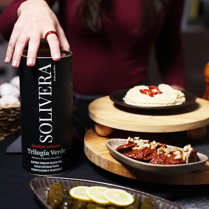 Solivera Trilogía Verde Extra Virgin Olive Oil Cold Pressed 350+ High Polyphenols Triple-Varietal Blend Bright &amp Herbaceous Single-Origin Organic Olive Oil Hand Picked Early Harvest - 16.8 fl