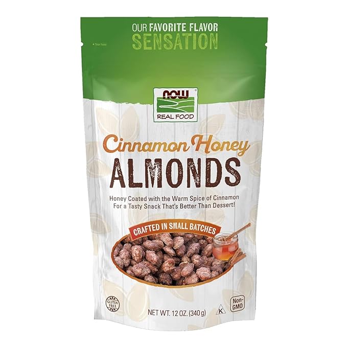 NOW Foods Cinnamon Honey Coated Almonds Crafted in Small Batches 12-Ounce (340 g) (Pack of 3)