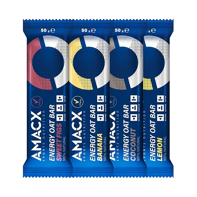 AMACX Energy Oat Bar for Endurance Sports – 12 x 50g – Energy Bars Carbohydrate mix (31g) – Vegan Protein Bar with 50mg magnesium – Running &amp Hiking Snacks – Healthy Oatmeal Power Bars - Lemon