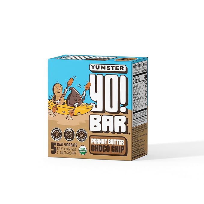 Yo! Bar by Bearded Brothers Vegan Organic Kids Bar (25 Bars) - Gluten Free Paleo and Whole 30 | Soy Free Non-GMO Low Glycemic No Sugar Added Fiber + Whole Foods (Peanut Butter Choco Chip)