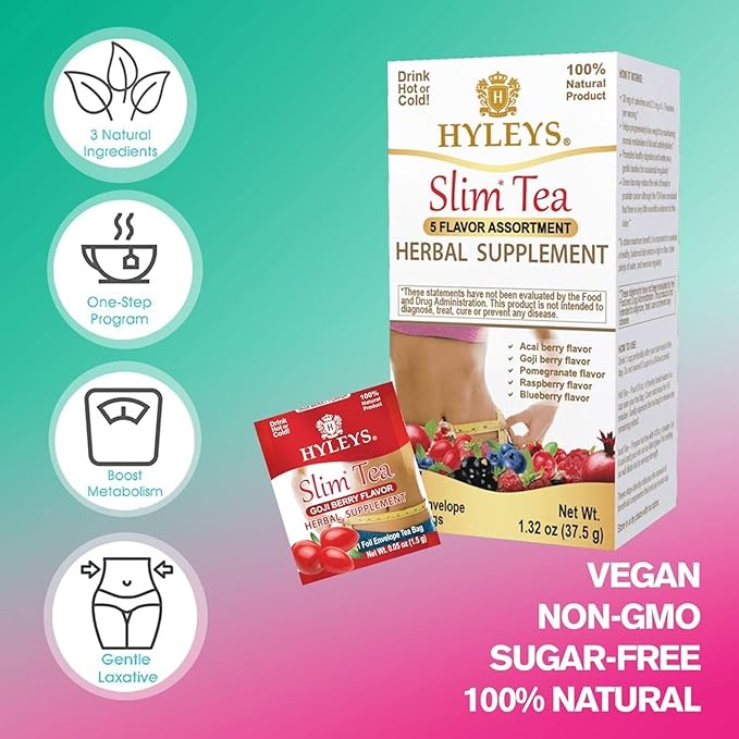 Hyleys Slim Tea Variety Pack – 6 Flavors Including 5 Flavor Assortment Pomegranate Mango Goji Berry Acai Berry and Pineapple – 150 Tea Bags