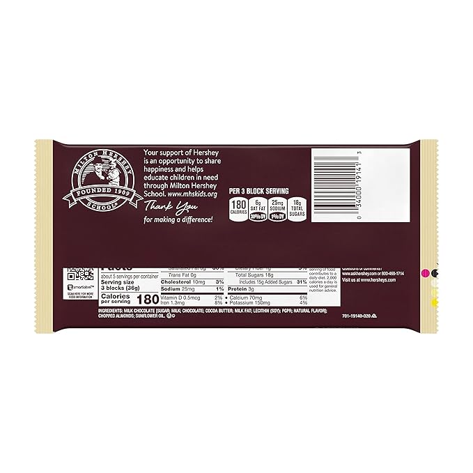 HERSHEY'S Milk Chocolate with Almonds Giant Candy 6.8 Ounce (Pack of 12)