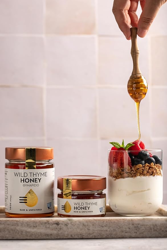 Laconic Foods | Wild Thyme Honey | Raw &amp Unfiltered Greek | Fourth-Generation Beekeepers | Single-Origin Mediterranean | 315g