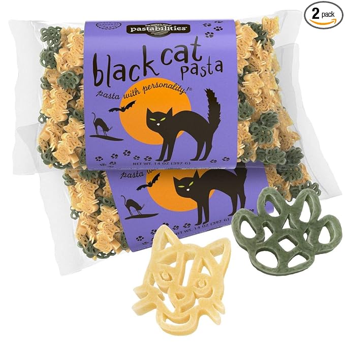 Pastabilities Fun Shaped Pasta for Kids - Black Cat Shaped - Cats and Paws Animal Theme Non-GMO Natural Wheat Pasta All-Natural Kosher Certified Made in the USA (2 Pack 14 Oz)