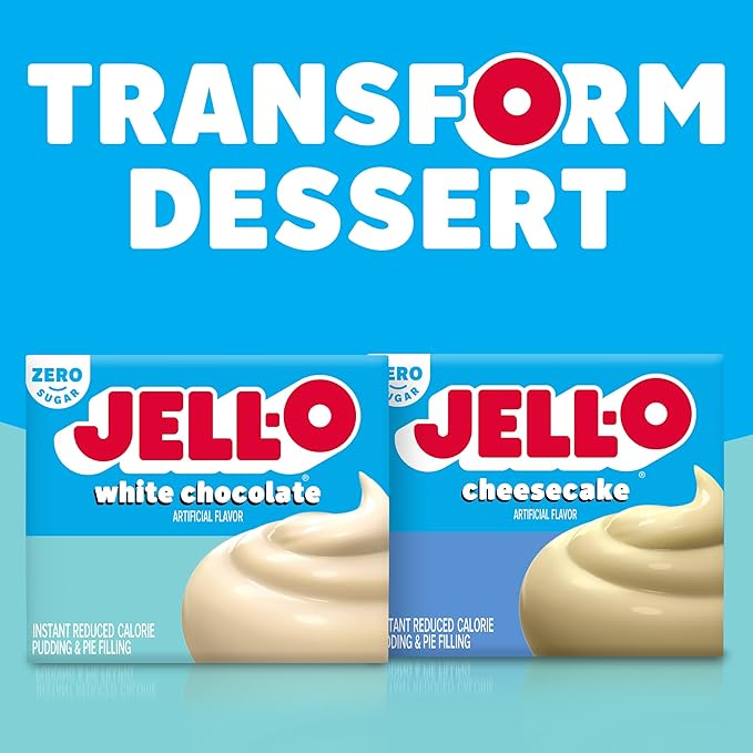 Jell-O Zero Sugar Instant Pudding &amp Pie Filling Mix White Chocolate Flavor Sugar Free &amp Fat Free Reduced Calorie Dessert for Baking Pies &amp No-Bake Recipes 1 oz (Pack of 24)
