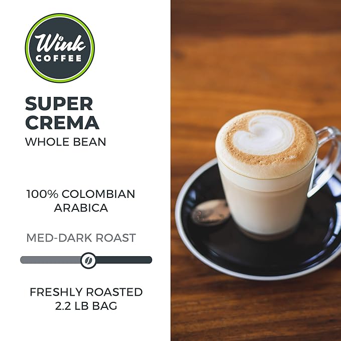 Wink Coffee Low Acid Medium Roast Espresso – 2.2 lb Whole Bean Coffee 100% Arabica Colombian Single Origin Smooth Full-Bodied &amp Sustainable