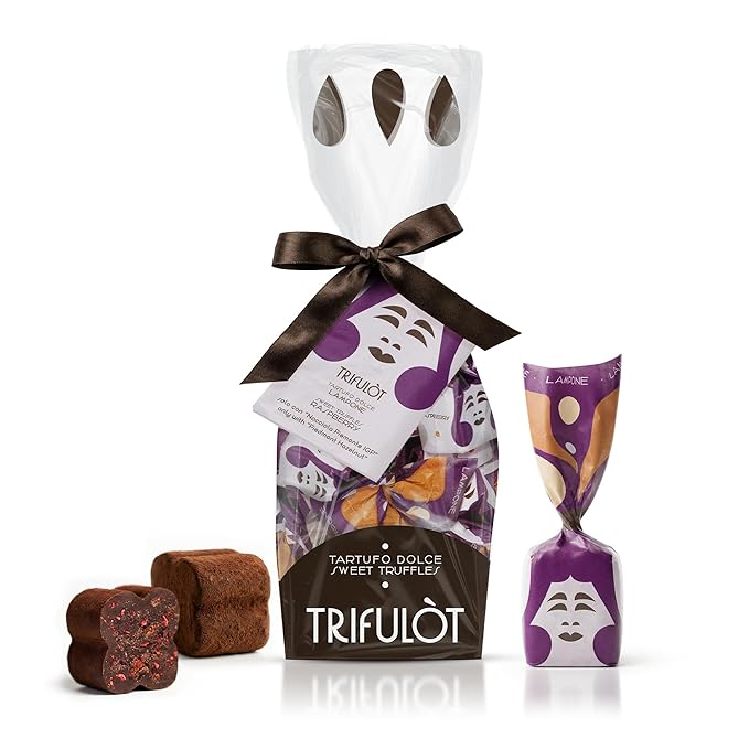 TartufLanghe Trifulot Raspberry Dark Chocolate Truffles with Piedmont Hazelnuts Crunchy Praline Gourmet Italian Truffle Candy Fancy Chocolate Gift Set From Italy Dairy Free Gluten Free - 6.34 OZ