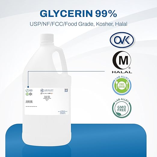 Lab Alley Glycerin USP/NF/FCC Grade Kosher Certified Halal GMO-Free - 4 Liters