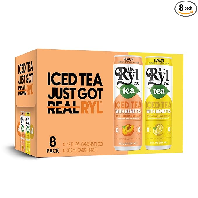 Ryl Iced Tea Variety Fruit Pack Peach Tea and Lemon Tea 12.0 Fl Oz (8-Pack)
