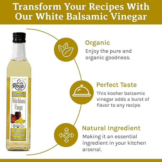De La Rosa Organic White Balsamic Vinegar Aged in Spanish Wood Barrels Kosher for Passover Vegan &amp Gluten-Free Great for Salad Dressing Marinades Organic Balsamic Vinegar 16.9 Oz (Pack of 2)