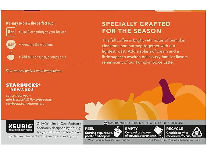 Starbucks Pumpkin Spice Coffee K-Cup Pods Limited Edition Made without Artificial Flavors Keurig Genuine K-Cup Pods 10 CT K-Cups Per Box (Pack of 3 Boxes)