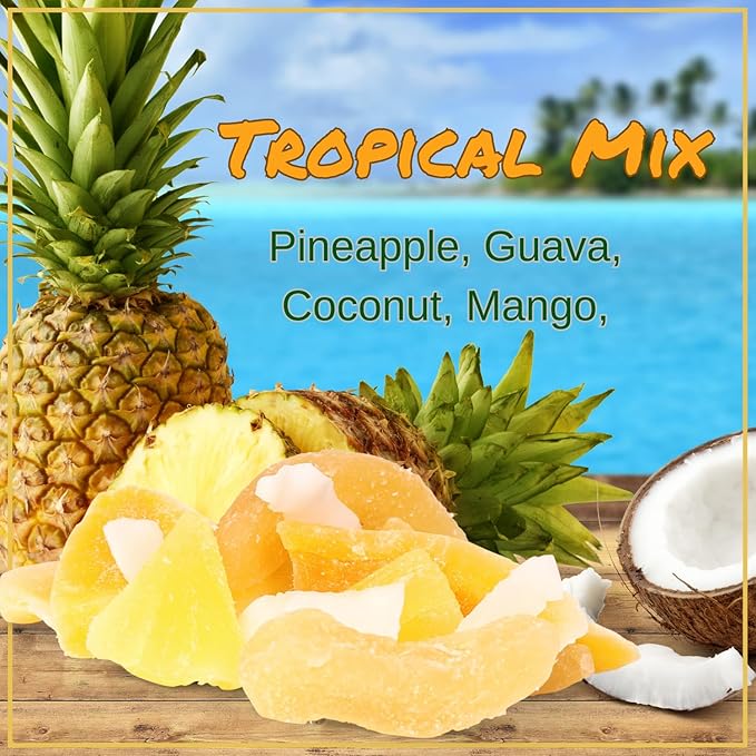 Tropical Mixed Dried Fruit Medley - by Its Delish 2 Lbs Bulk Bag | Healthy Snacks for Adults | Fresh Snack Mix Dry Fruit | Pineapple Mango Guava Coconut | Vegan Kosher