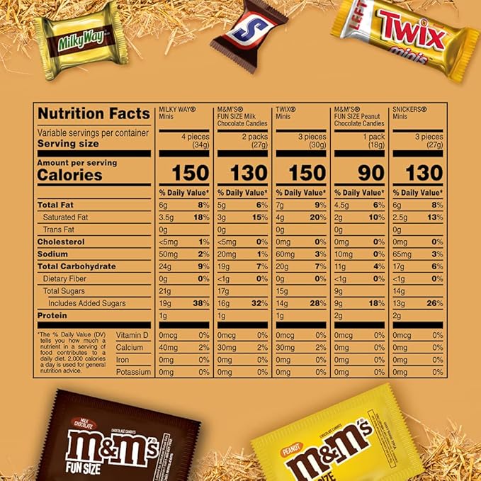 M&ampM'S Milk Chocolate M&ampM'S Peanut SNICKERS Chocolate Candy TWIX Caramel Cookie Bar &amp MILKY WAY Caramel Milk Chocolate Bulk Halloween Candy Assortment 53.26oz (135 Pieces)