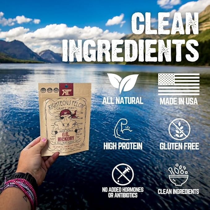 Righteous Felon Craft Beef Jerky (OG Hickory Pack of 8)
