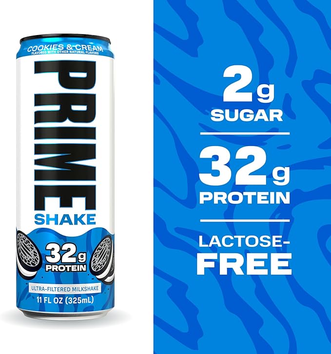 PRIME Shakes Cookies &amp Cream 32g Protein Shake for Muscle Support &amp Recovery Ultra-Filtered Milk Lactose Free Low Sugar Low Calorie Ready to Drink 11 fl oz 12 Pack