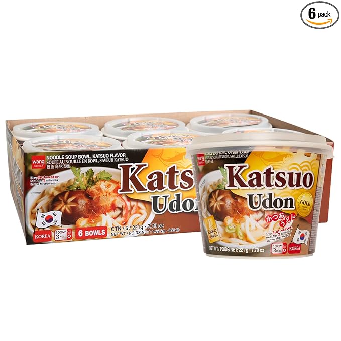 Wang Katsuo Udon Bowl Rich and Sweet Noodles Made for Slurping 7.79 Ounce Pack of 6