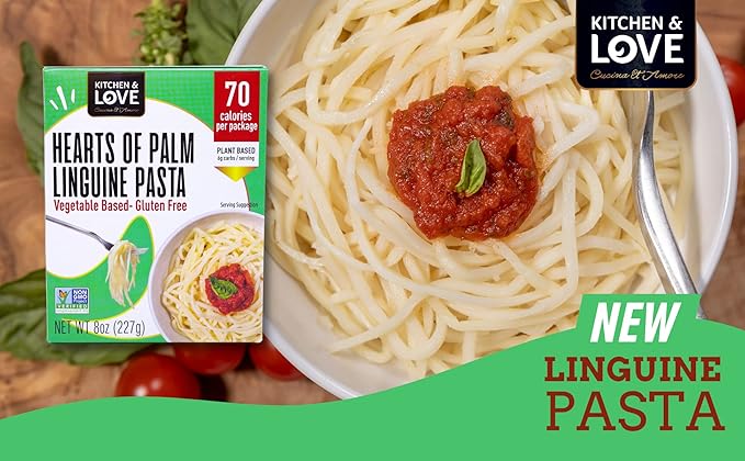 Kitchen &amp Love Hearts of Palm Linguine Low Carb Low Calories Plant Based Non GMO Gluten Free Pasta Alternative Vegan Easy to Prepare Quick Meal 8 Oz (Pack of 3)