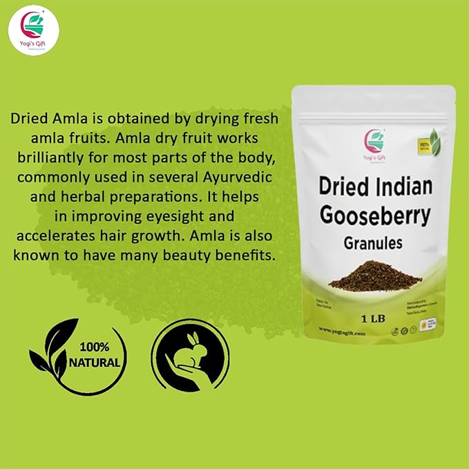 Dried Amla/Gooseberry Cut &amp Sifted 1 LB | Rich in Vitamin C Fibre | Phyllanthus emblica | by Yogi's Gift®
