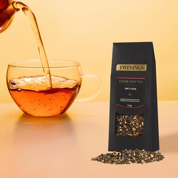 Twinings Spicy Chai Loose Leaf Black Tea 4.41 Ounce (125g) Pouch Caffeinated Enjoy Hot or Iced (Pack of 2)