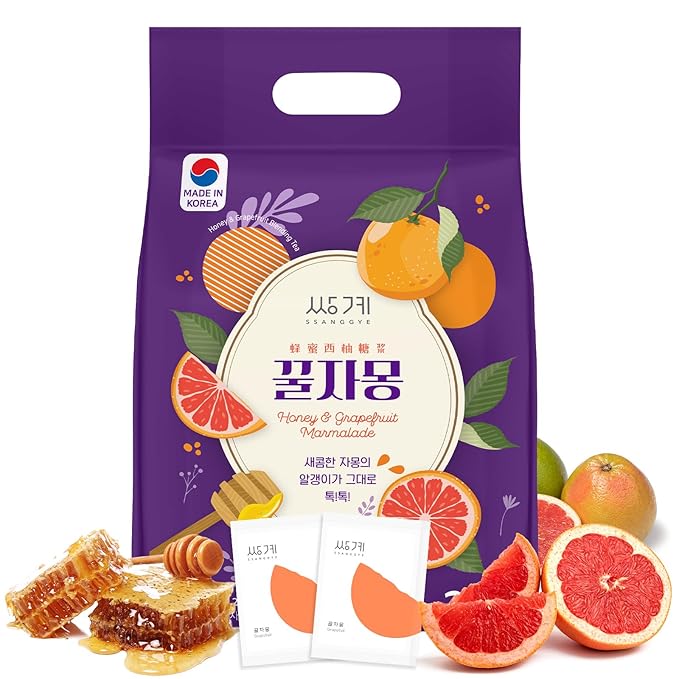 Ssanggye Korean Honey Grapefruit Tea 30g X 25pcs All Natural Fresh Grapefruit Tea With Honey Marmalade Jam Sauce For Salad Spread Ade Cocktail Dressing Portable Sachets For On-The-Go Sweet 꿀 자몽차