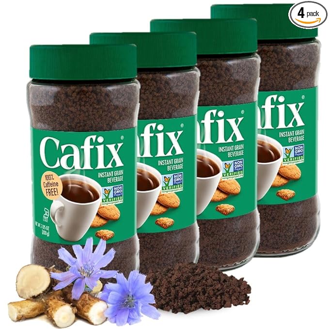 Cafix All Natural Instant Chicory Coffee Alternative Great-Tasting Rich and Bold Zero Caffeine - 7.05oz Jar (Pack of 4)