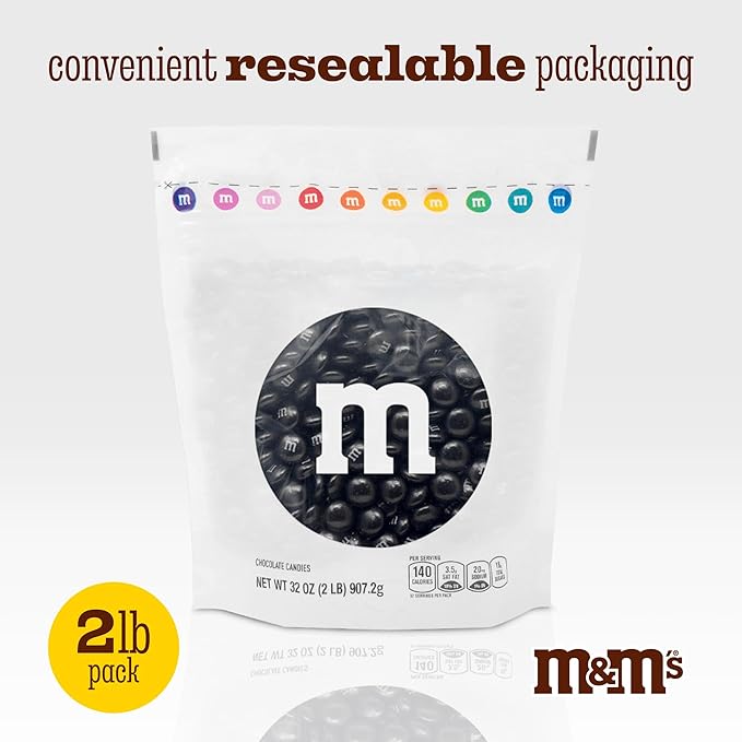 M&ampM'S Black Milk Chocolate Candy 2lbs Resealable Pack for Parties Halloween Birthdays Desserts