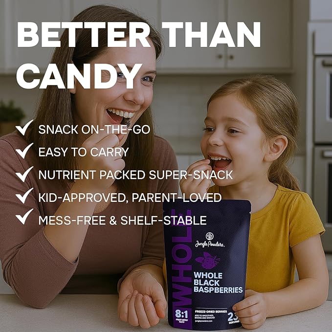 Jungle Powders Freeze Dried Whole Black Raspberries 3.2oz &amp Organic Strawberry Powder 5oz Bundle - No Sugar Added Dried Fruit Snacks &amp Natural Berry Powders for Baking Smoothies Yogurt Deco