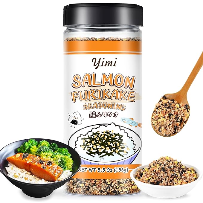 Yimi Salmon Furikake Seasoning Rice Topping Multi-Purpose Japanese Seasoning No Additives or Artificial Colors Ideal for Rice Sushi Salad 5.5Oz
