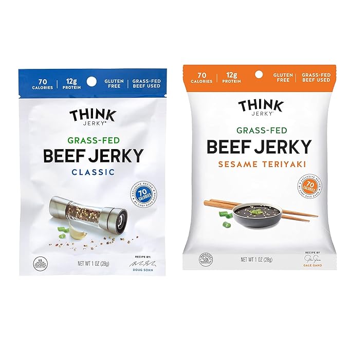 Think Jerky Bundle - Classic Beef (1.0 oz 12 Pack) &amp Sesame Teriyaki (1.0 oz 12 Pack) Jerky Bags