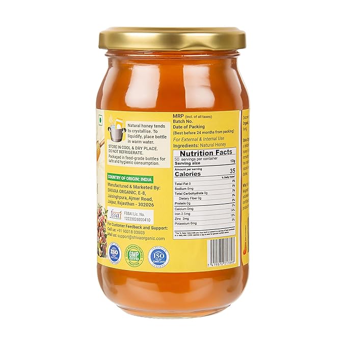 Shiva Organic's Peach Blossom Honey - Pure Raw Unfiltered (17.63 Ounces (500g) Peach Blossom Honey)