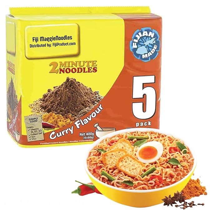 2 Minute Instant FIJI Noodles - Mild Spicy CURRY Flavor with Seasonings (2 x 5 Packs) To boost the goodness in your bowl So Delicious Meal in 2 Minutes