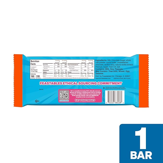MrBeast Feastables Peanut Butter Milk Chocolate Bar King Size 10 Count Creamy Peanut Butter Chocolate Candy Fairtrade Cocoa 2.1oz Each