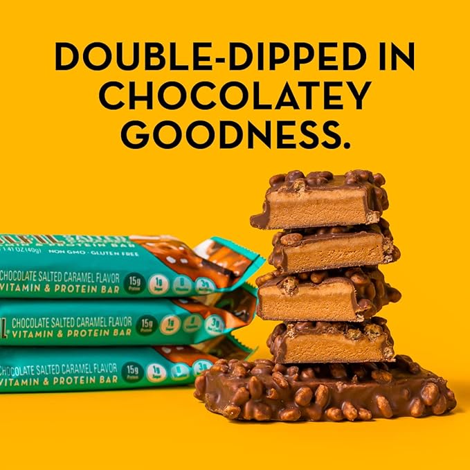 FULFIL Vitamin and Protein Bars Chocolate Salted Caramel Snack Sized Bar with 15g Protein &amp Vitamin and Protein Bars Hazelnut Snack Sized Bar with 15 g Protein and 8 Vitamins