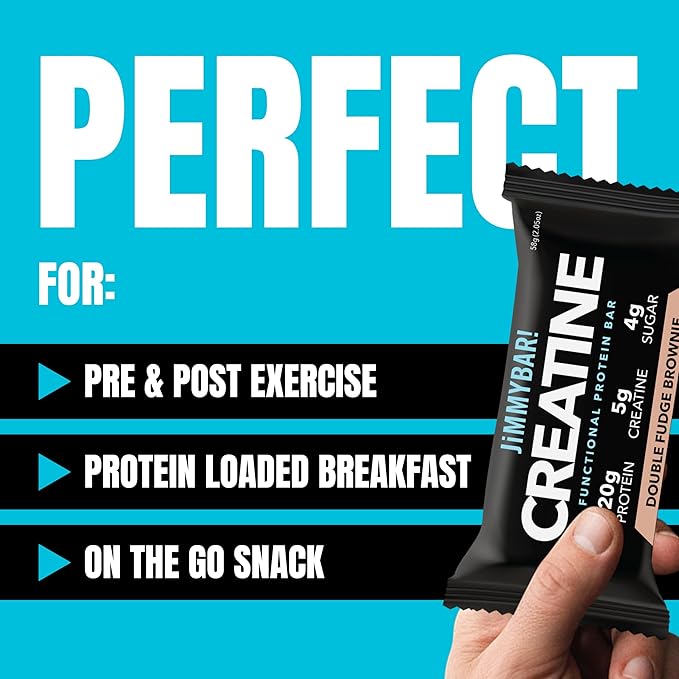 (NEW) JiMMYBAR! Creatine Protein Bar - 5g of Creatine Monohydrate + 20g Protein - High Protein Snack - Supports Muscle Growth Strength &amp Recovery - Real Food Energy Bar for Athletes | Double Fudg