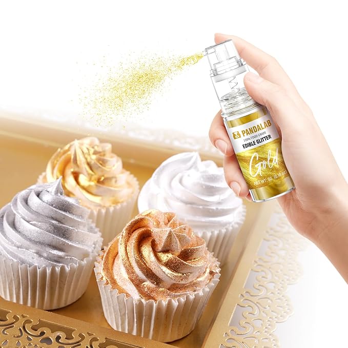 Edible Glitter Spray – Pandalab Food Grade Drink Shimmer Powder Luster Dust Spray for Cocktails Cakes Cupcakes Chocolate &amp Baking Silver Gold White 5g / Bottle