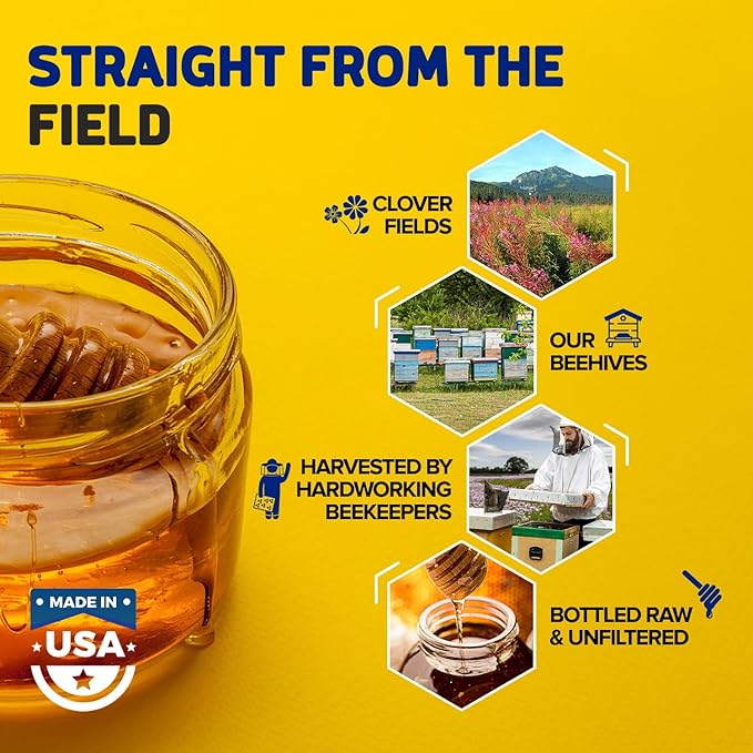 Fischer’s 100% Pure Clover Honey – Unfiltered Raw Honey 32 oz Squeeze Bottle – All-Natural Sweetener – Rich Flavor Profile Packed with Nutrients