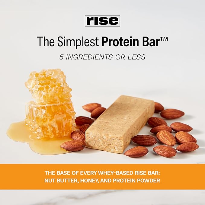 Rise Breakfast Whey Protein Bars Almond Honey 18g Protein 2.01 oz (12 Pack)