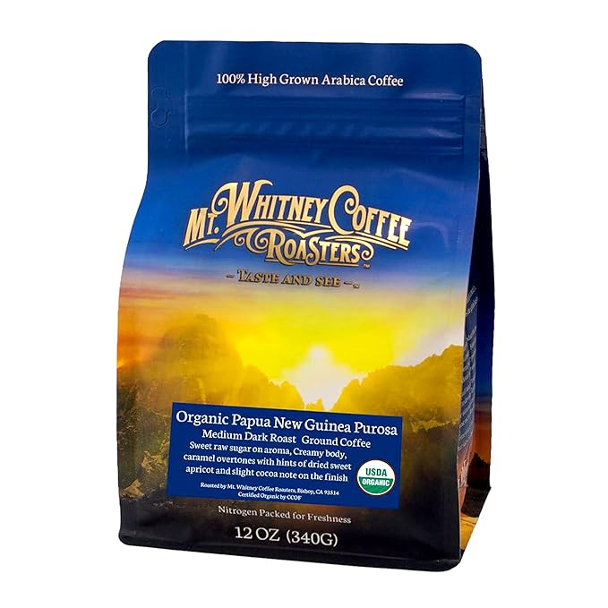 Mt. Whitney Organic Papua New Guinea Medium Dark Roast Low Acid Coffee (Ground 12oz)