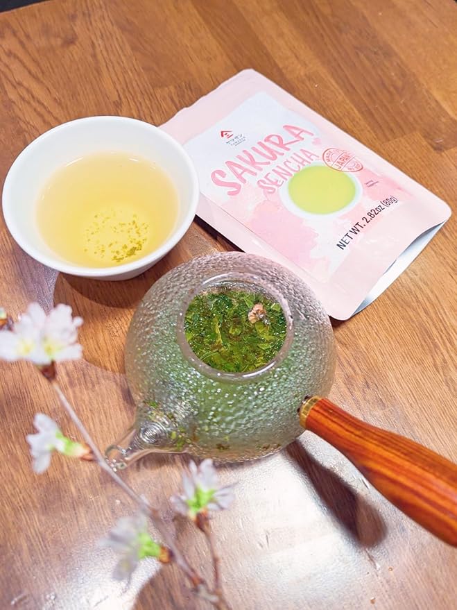 Chaganju Sakura Floral Green Tea - Japanese Loose Leaf With Sakura Petals 2.82oz (80g)