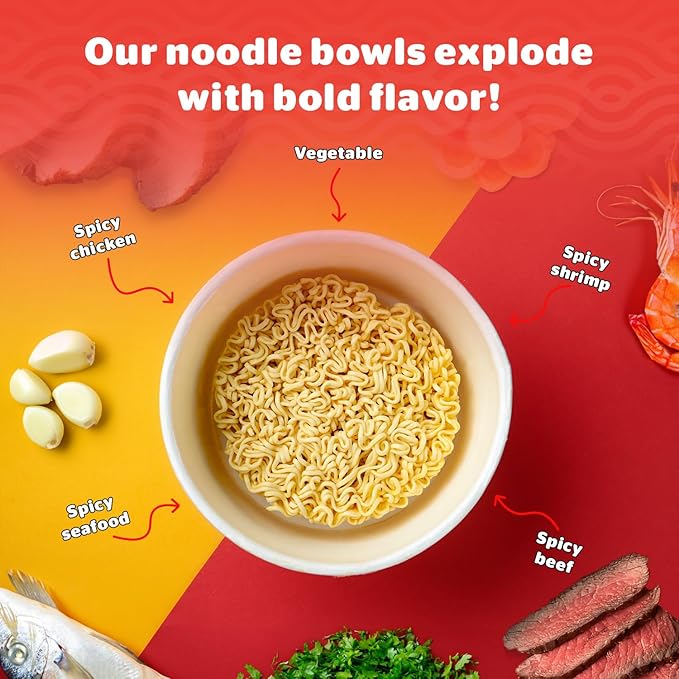 Pocas Bowl Noodle Soup Spicy Chicken 12-Pack Microwavable Instant Noodles Bowl 3.17 Oz Ea
