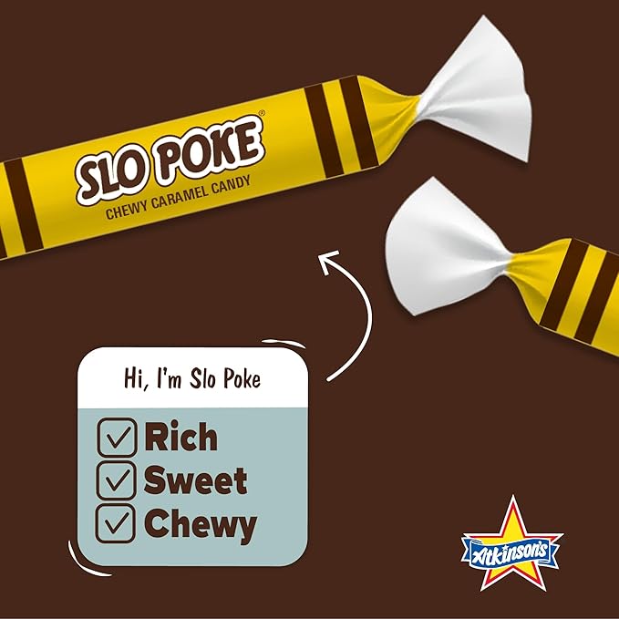 Atkinson's Slo Poke - Chewy Caramel Candy - Made with Rich and Creamy Caramel - Gluten Free Kosher - 1.5 oz. Single Candy Bar - 24 Count Pack