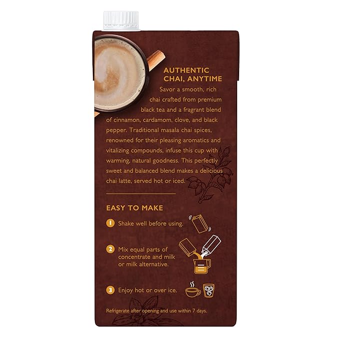 The Republic of Tea – Republic Chai Black Tea Concentrate 6 Cartons – 32 fl oz (5 Servings) Chai Latte Mix Naturally Caffeinated Gluten Free