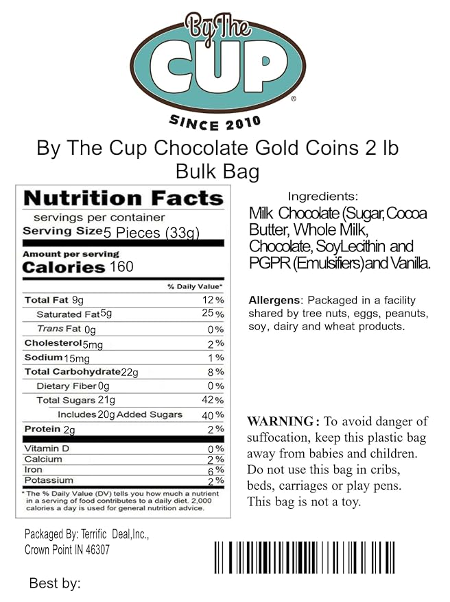By The Cup Milk Chocolate Gold Coins 2 lb Bulk Bag (Approximately 120 Coins)