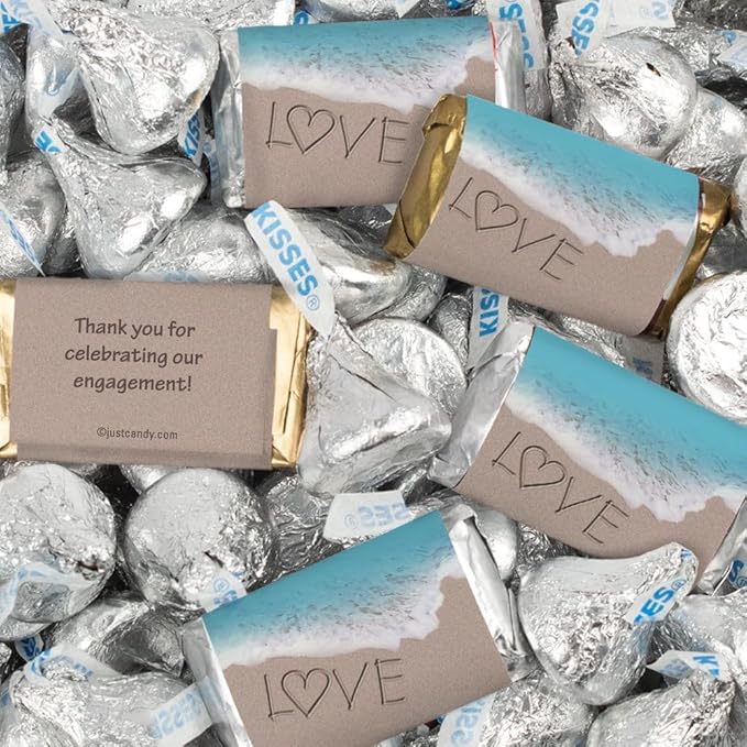124 Pcs Engagement Party Candy Favors Miniatures Chocolate &amp Kisses (1.52 lbs Approx. 124 Pcs) - Beach