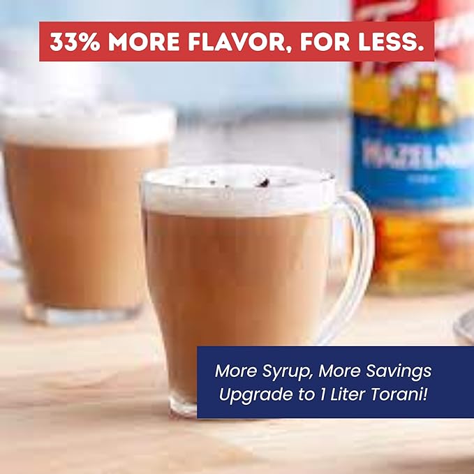 Torani Hazelnut Syrup 1 Liter Bottle with Pump – Premium Coffee Flavoring Made with Pure Cane Sugar &amp Natural Flavors for Lattes Cappuccinos Desserts Cocktails &amp More – Rich Nutty Sweetener